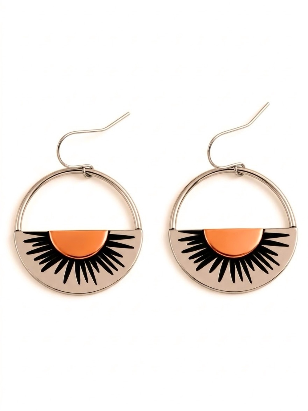 “Copper Sunrise” Tribal Ethnic Sunset Sunburst Sun Semicircle Celestial Earrings